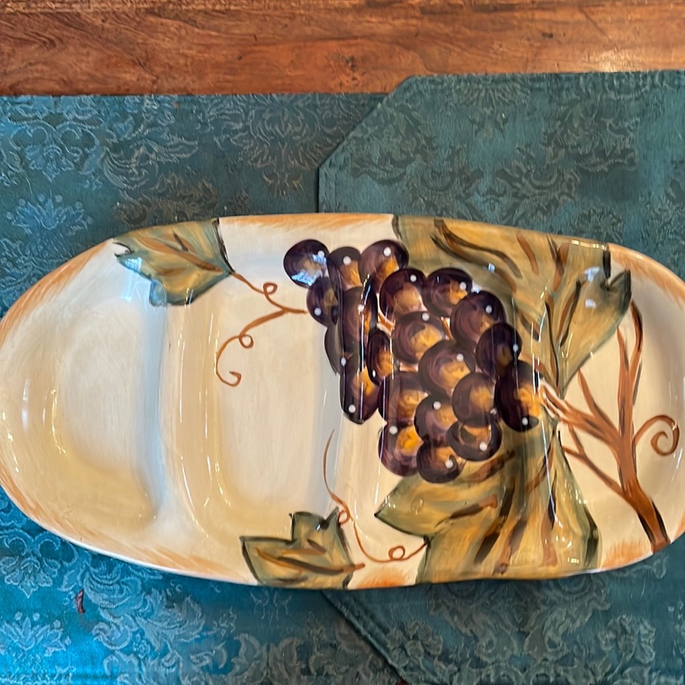 Hand painted ceramic 4 compartment serving platter